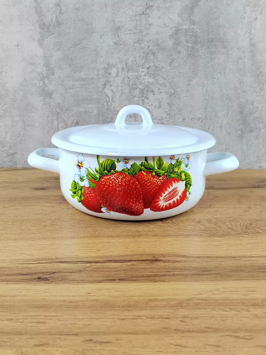 Кастрюля эмаль 1,45 л сочная клубника