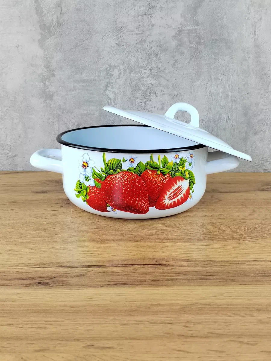 Кастрюля эмаль 1,45 л сочная клубника